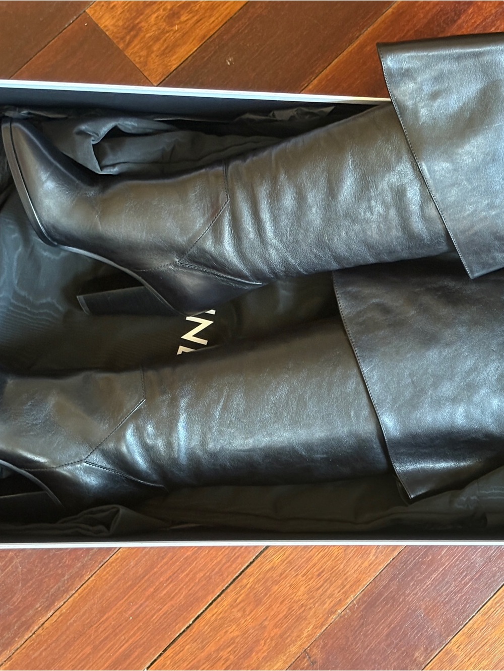 Celine Black Leather Over-the-Knee Folded Cuff Boots - Picture 2 of 7